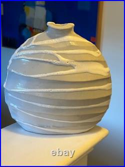 Craig Petey Ceramic Stoneware Round Vase Slip Design Fine Art Studio Pottery