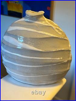 Craig Petey Ceramic Stoneware Round Vase Slip Design Fine Art Studio Pottery