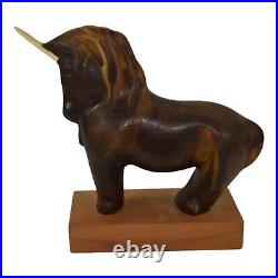 Daga Studio Vintage Art Pottery Ceramic Unicorn Figurine Sculpture On Wood 23A