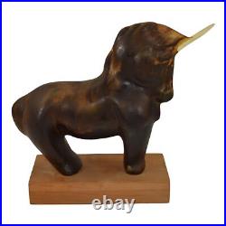 Daga Studio Vintage Art Pottery Ceramic Unicorn Figurine Sculpture On Wood 23A