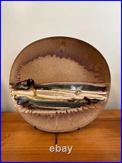 David Salk 2006 Handcrafted Art Pottery Ceramic Plate Platter withStand, 18 x 17