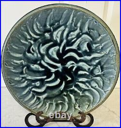 David Shaner Signed Studio Pottery Plate Blue Textured Water 12 Large