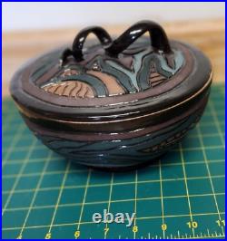 Deb LeAir Bowl & Lid Hand Carved Clay Ceramic ART Pottery #524 Pot Urn Vessel