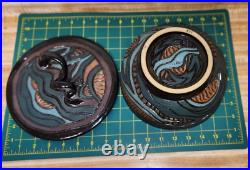 Deb LeAir Bowl & Lid Hand Carved Clay Ceramic ART Pottery #524 Pot Urn Vessel