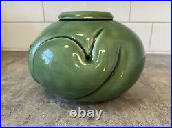 Deborah Shapiro Pottery Green Sleeping Cat Figural Floral Frog Vase Signed