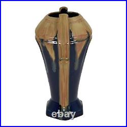 Denbac French Vintage Art Deco Pottery Brown Blue Handled Ceramic Vase 543