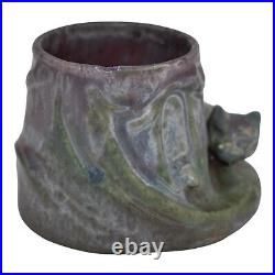 Denbac French Vintage Art Pottery Cat Mouse Purple Green Ceramic Match Holder