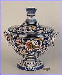 Deruta Italy Art Pottery Ceramic Footed Canister Candy Jar Bird MINT