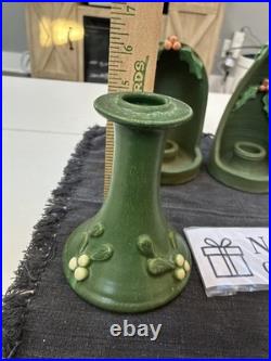 Door Art Pottery Attributed Scott Draves Matte Green 4pc Wall Shrine Candle Set