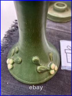 Door Art Pottery Attributed Scott Draves Matte Green 4pc Wall Shrine Candle Set