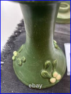 Door Art Pottery Attributed Scott Draves Matte Green 4pc Wall Shrine Candle Set