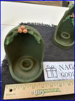 Door Art Pottery Attributed Scott Draves Matte Green 4pc Wall Shrine Candle Set