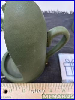 Door Art Pottery Attributed Scott Draves Matte Green 4pc Wall Shrine Candle Set