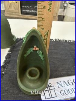 Door Art Pottery Attributed Scott Draves Matte Green 4pc Wall Shrine Candle Set