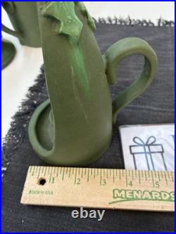 Door Art Pottery Attributed Scott Draves Matte Green 4pc Wall Shrine Candle Set