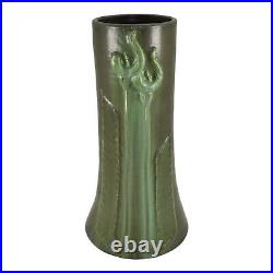 Door Hand Made Arts And Crafts Pottery Floral Matte Green Ceramic Vase