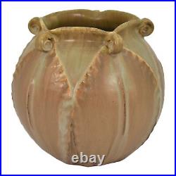 Door Studio Art Pottery Hand Thrown Brown Green Ceramic Curled Leaves Vase