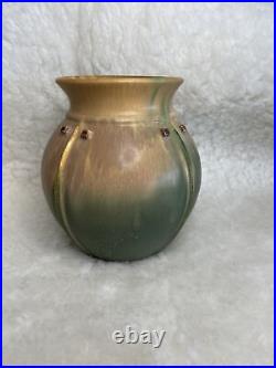 Door Studio Art Pottery Hand Thrown Prairie Globe Matte Green/Tan Ceramic Vase