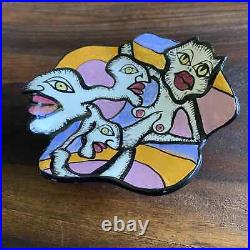 Doreen Baskin Hand Painted Ceramic Art Pottery Footed Bowl Face Nude Woman