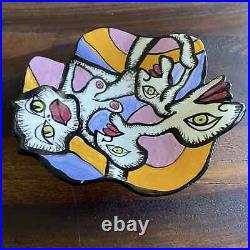 Doreen Baskin Hand Painted Ceramic Art Pottery Footed Bowl Face Nude Woman
