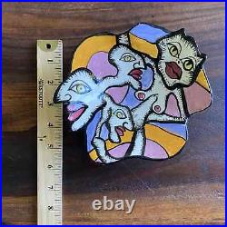 Doreen Baskin Hand Painted Ceramic Art Pottery Footed Bowl Face Nude Woman