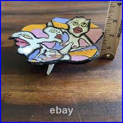 Doreen Baskin Hand Painted Ceramic Art Pottery Footed Bowl Face Nude Woman