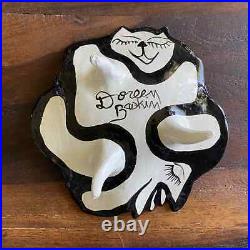 Doreen Baskin Hand Painted Ceramic Art Pottery Footed Bowl Face Nude Woman