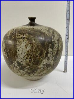 Early JT Abernathy Attributed Studio Art Pottery Speckled Brown Ceramic Weed Pot