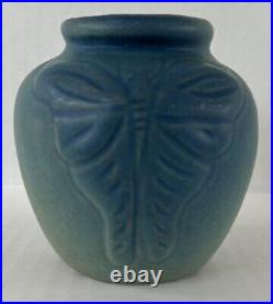 Early Van Briggle Pottery Butterfly Vase 4 Ming Blue c1920 Dirty Bottom