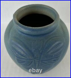 Early Van Briggle Pottery Butterfly Vase 4 Ming Blue c1920 Dirty Bottom