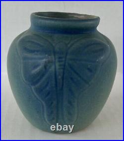 Early Van Briggle Pottery Butterfly Vase 4 Ming Blue c1920 Dirty Bottom