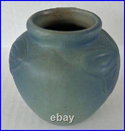 Early Van Briggle Pottery Butterfly Vase 4 Ming Blue c1920 Dirty Bottom