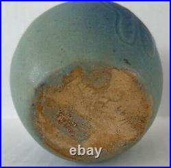 Early Van Briggle Pottery Butterfly Vase 4 Ming Blue c1920 Dirty Bottom