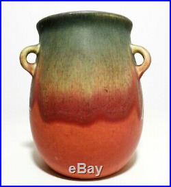 Early Weller Arts & Crafts Vint Drip Glazed, Tri-handled Fruit-tone Ceramic Vase