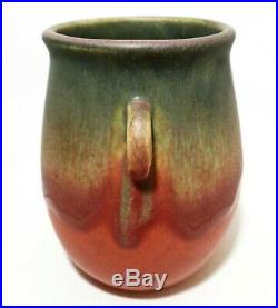 Early Weller Arts & Crafts Vint Drip Glazed, Tri-handled Fruit-tone Ceramic Vase