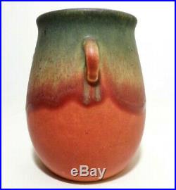 Early Weller Arts & Crafts Vint Drip Glazed, Tri-handled Fruit-tone Ceramic Vase