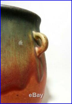 Early Weller Arts & Crafts Vint Drip Glazed, Tri-handled Fruit-tone Ceramic Vase