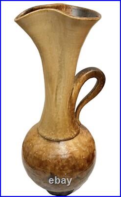 Elliott Newton Art Pottery Pitcher Brown & Copper Crystalline Glaze Signed 23