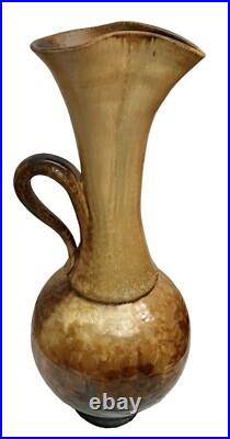 Elliott Newton Art Pottery Pitcher Brown & Copper Crystalline Glaze Signed 23