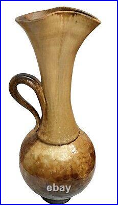 Elliott Newton Art Pottery Pitcher Brown & Copper Crystalline Glaze Signed 23