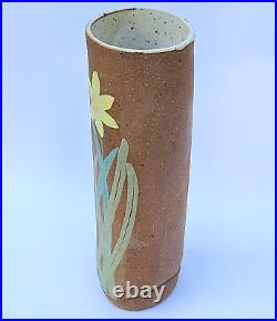 Emily Rossheim Signed Ceramic Painted Vase 10 Tan Yellow Fine Art Pottery