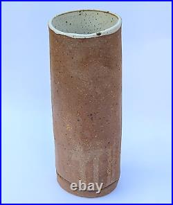 Emily Rossheim Signed Ceramic Painted Vase 10 Tan Yellow Fine Art Pottery
