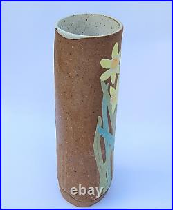 Emily Rossheim Signed Ceramic Painted Vase 10 Tan Yellow Fine Art Pottery