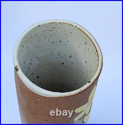 Emily Rossheim Signed Ceramic Painted Vase 10 Tan Yellow Fine Art Pottery