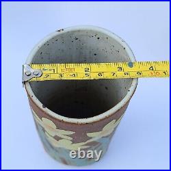 Emily Rossheim Signed Ceramic Painted Vase 10 Tan Yellow Fine Art Pottery