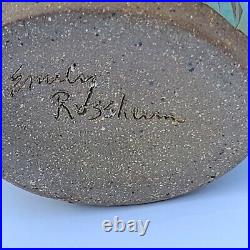 Emily Rossheim Signed Ceramic Painted Vase 10 Tan Yellow Fine Art Pottery