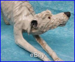 English Raku Art Pottery Stretching Lurcher Signed Potter Sculptor Brian Andrew