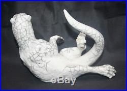 English Raku Studio Art Pottery Otter Signed by Potter Sculptor Brian Andrew