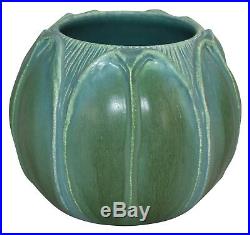 Ephraim Faience Pottery 2006 Arts and Crafts Matte Green and Blue Leaf Vase