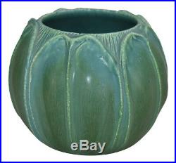 Ephraim Faience Pottery 2006 Arts and Crafts Matte Green and Blue Leaf Vase